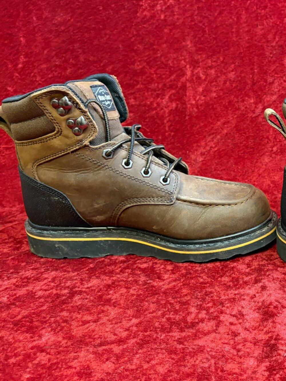 Work N Sport Boots Men’s Size 7.5 Wide Brown Leather Moc Toe Wedge Work